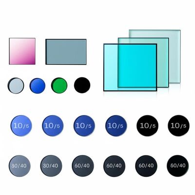 10/5 a 60/40 Filtro de vidro óptico de qualidade de superfície com 1,5 mm a 300 mm de diâmetro e revestimento personalizado